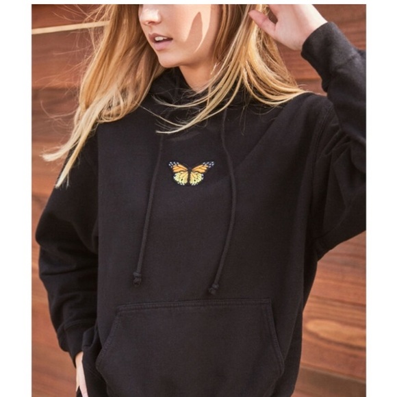 Brandy Melville Black Cotton Butterfly Hoodie Classic Neutral Sweatshirt size S - Picture 2 of 9